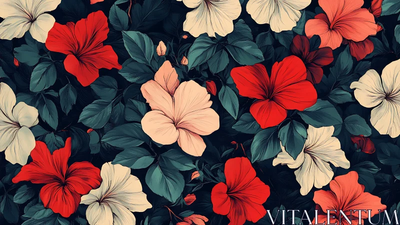 Blooms Dance Where Crimson Meets Cream Against Midnight