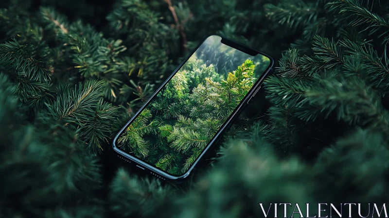 Smartphone Display Exhibiting Photorealistic Forest Canopy Rendering.