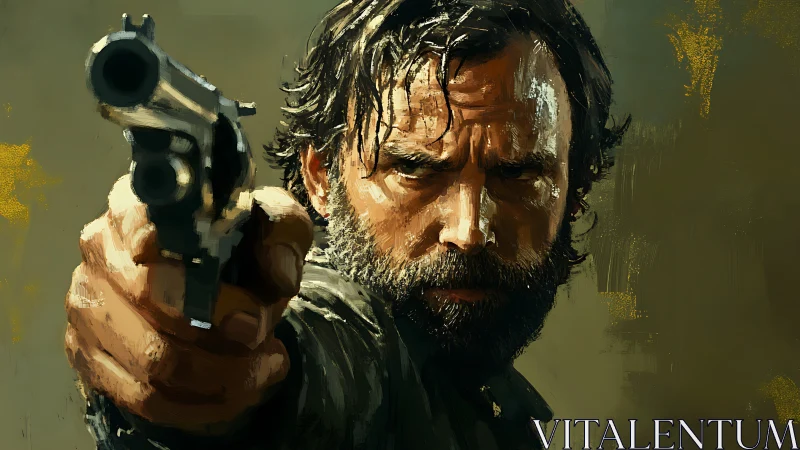 Gritty gunslinger portrait painted in bold, tense strokes.