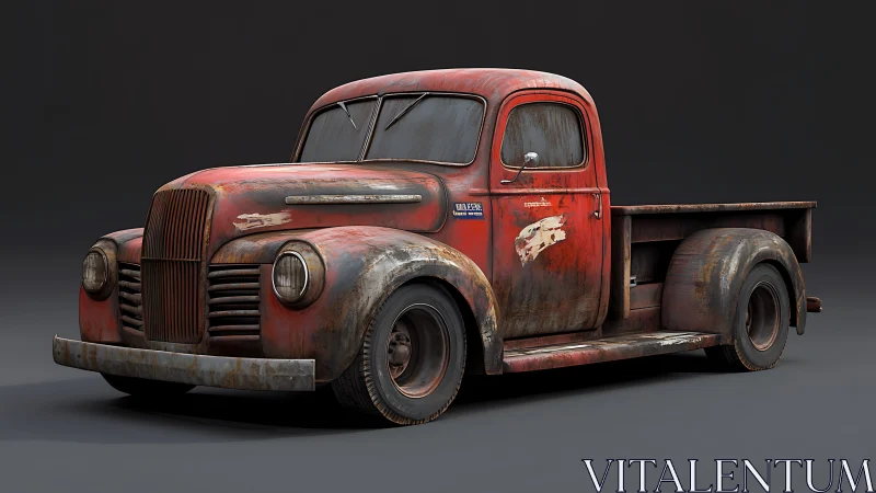 Weathered red vintage pickup truck rendered with rich detail