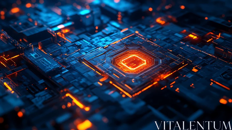 Glowing circuit core welcomes a vivid world of digital energy