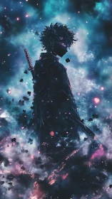 Nebula drenched swordsman turns starlight into quiet menace