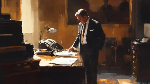 Businessman's Quiet Moment of Focus at His Desk.