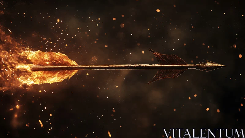 Flaming arrow scribbles a molten line across smoky night