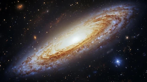 Spiral galaxy glows in deep space with radiant starfields