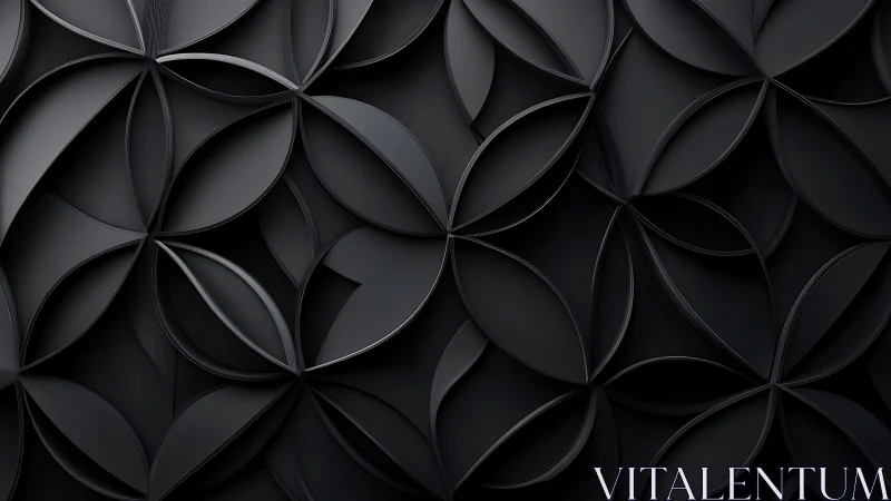 3D black petal lattice with overlapping geometric relief forms.