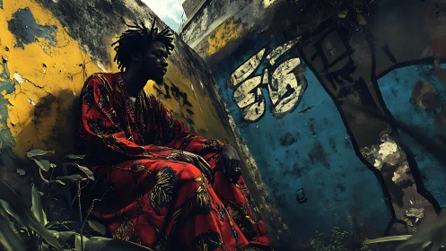 Quiet poetry in bold red against weathered urban walls.