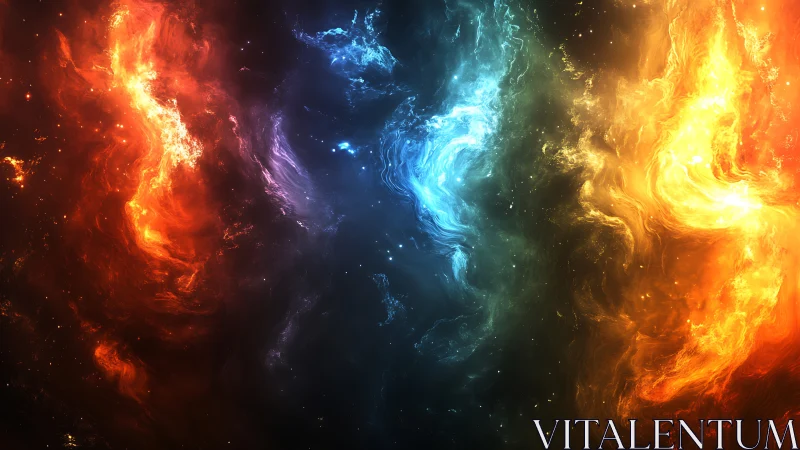 Nebular elemental streams render chromatic energy vortices