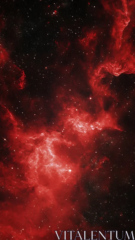 Crimson nebula clouds drift through a silent star field