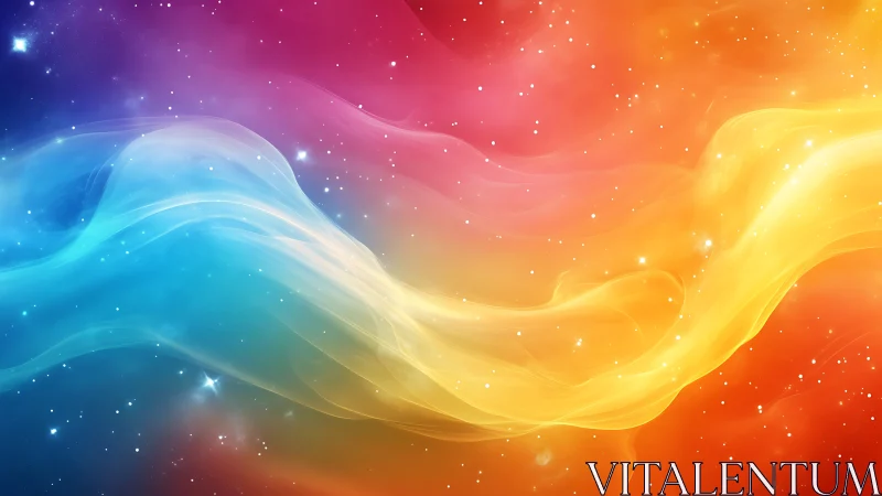 Multicolor nebula-like light waves on starry gradient field.