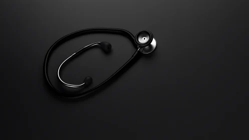 Single black stethoscope on dark gradient clinical background
