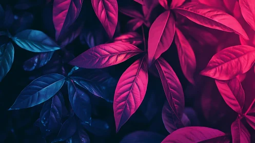 Neon magenta and cyan foliage rendered in high-contrast bicolor