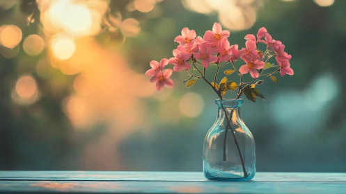 Pink flowers in glass vase bring warmth to any space