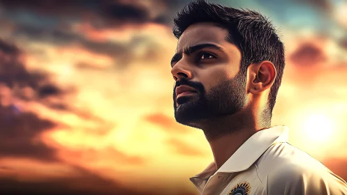 Sunlit portrait of a determined young cricketer at dusk.