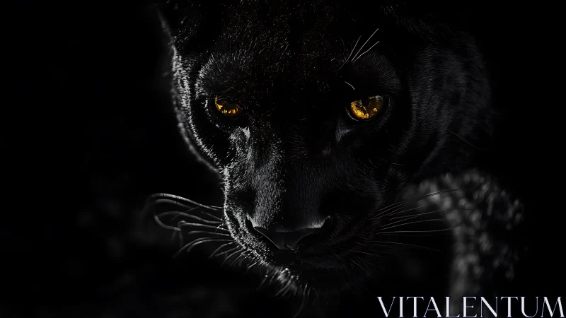 Black Leopard with Amber Eyes in Dark Studio Lighting