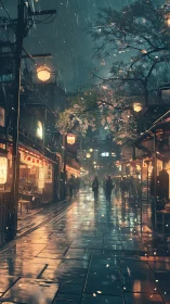 Rainy lantern street where quiet night markets glow.