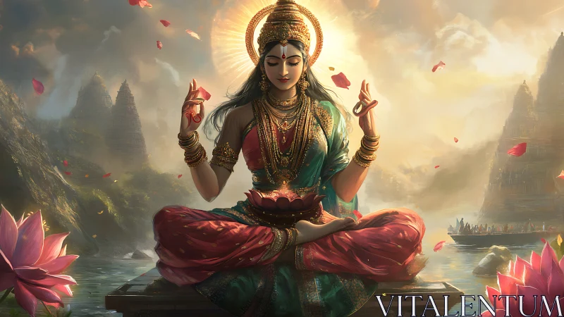 Divine meditation tableau in ornate digital painting style.