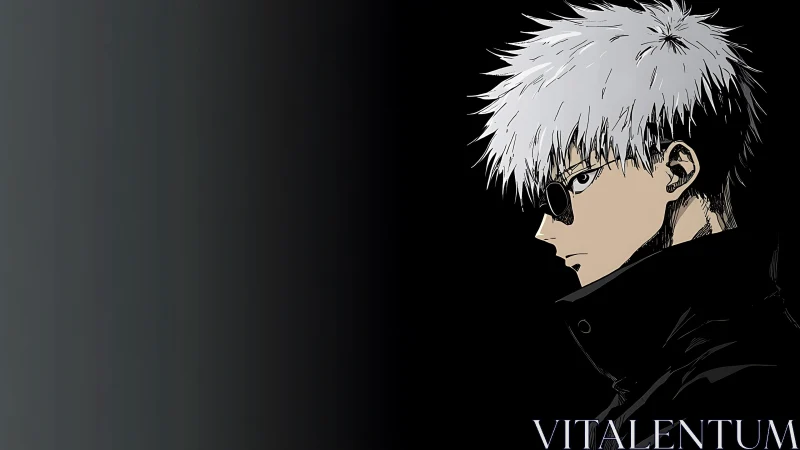 Monochrome anime profile with white spiky hair and dark coat