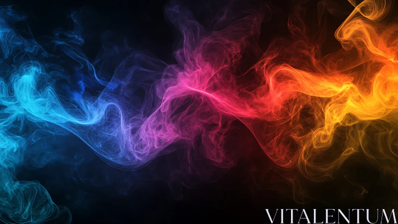 Colorful smoke streams blend across dark digital background