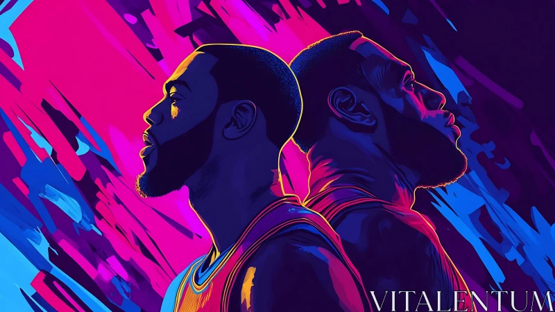 Dual portrait of basketball players in neon colors.
