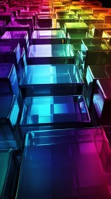 Prismatic glass cubes rise in a luminous, futuristic grid