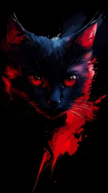 Striking black cat emerges in bold red and blue light