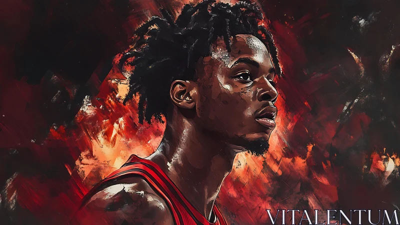 Dynamic basketball portrait with fiery textured backdrop.