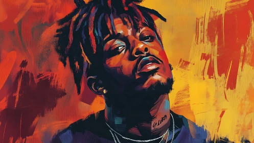 Vibrant hip-hop portrait in expressive brushstroke color field.