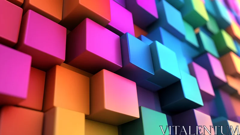 Colorful cube wall in playful shifting 3D gradients.