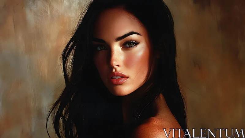 Digital portrait of woman with long dark hair profile.