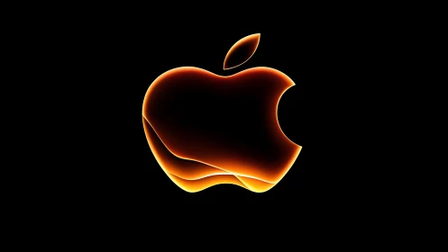 Glowing molten apple silhouette on deep black canvas.