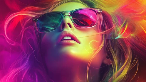 Neon daydream queen drifting through electric sunrise haze.