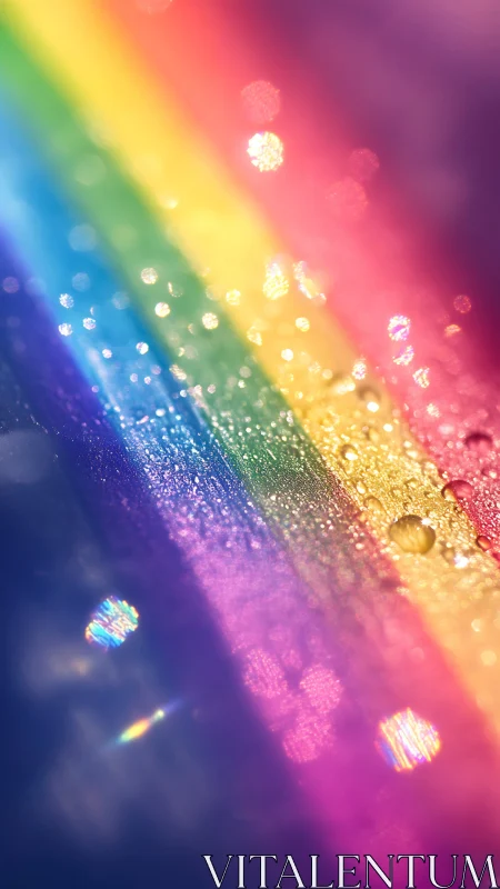 Rainbow spectrum surface holds glittering macro water drops