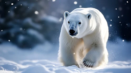 Snow realm monarch strides through glittering arctic hush.