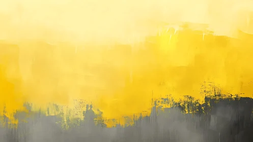 Abstract yellow and gray painting with modern brushstroke style.