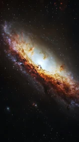 Spiral galaxy core in high-contrast deep space composition.