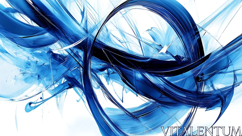 Dynamic blue abstract brush strokes on white background.