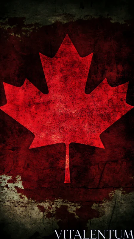 Bold red maple leaf stands strong on weathered dark ground