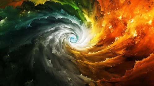 Multicolored spiral vortex structure occupies the entire frame