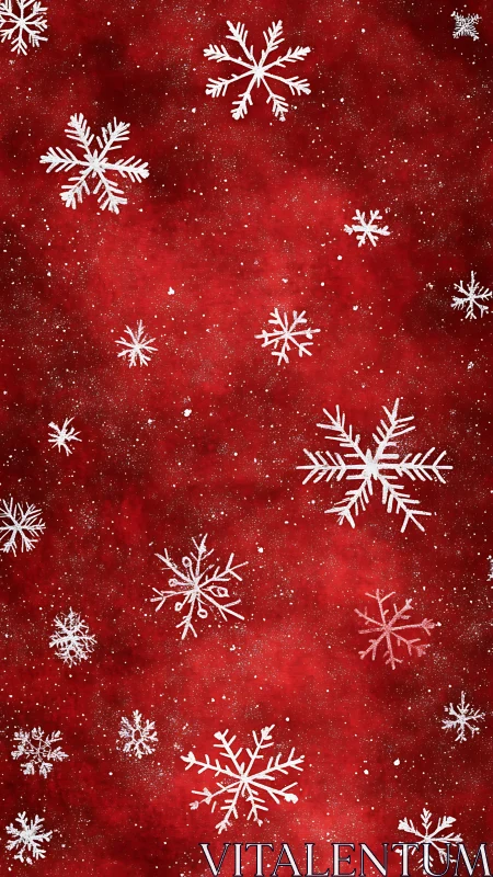 White snowflake pattern overlays textured red winter background