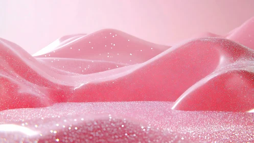 Pink glitter surface forming smooth abstract hills landscape.