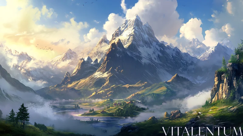 Sunlit mountain valley opens into a dreamy, peaceful world