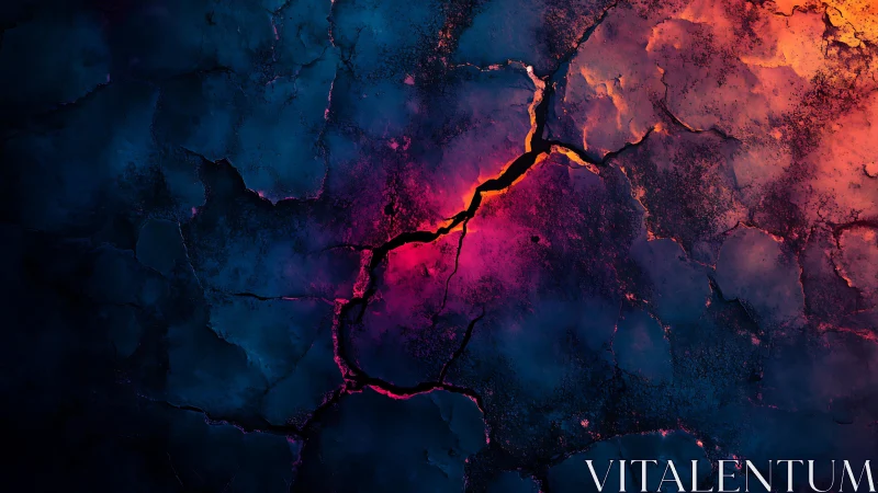 Cracked Abstract Texture with Vivid Orange and Blue Lighting.