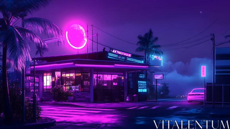 Neon moonlit diner humming in vaporwave midnight glow.