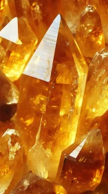 Cluster of orange-yellow quartz crystals fills the frame