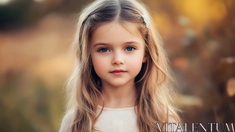 Young Girl with Long Hair and Serene Expression.