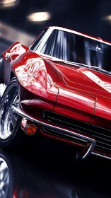 Dynamic low-angle render showcases glossy red classic sports car