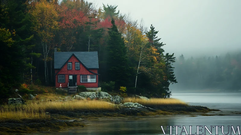 Red Refuge: Autumn's Lakeside Sanctuary.