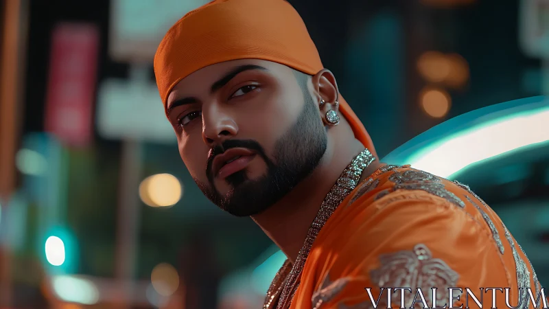 Midnight city glow around a confident street style gaze.