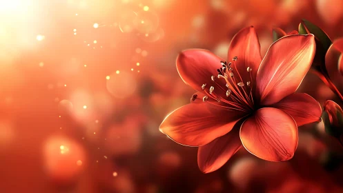 Glowing Red Flowers Dance in Warm, Magical Light.
